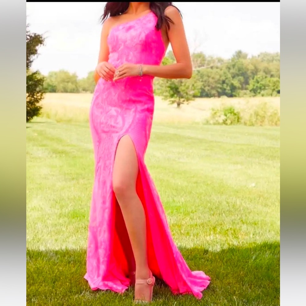 Mori Lee Pink Trumpet Prom Dress with Slit